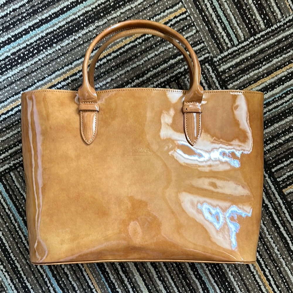 Tan Glossy Longchamp Tote Bag